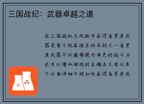 三国战纪：武器卓越之道